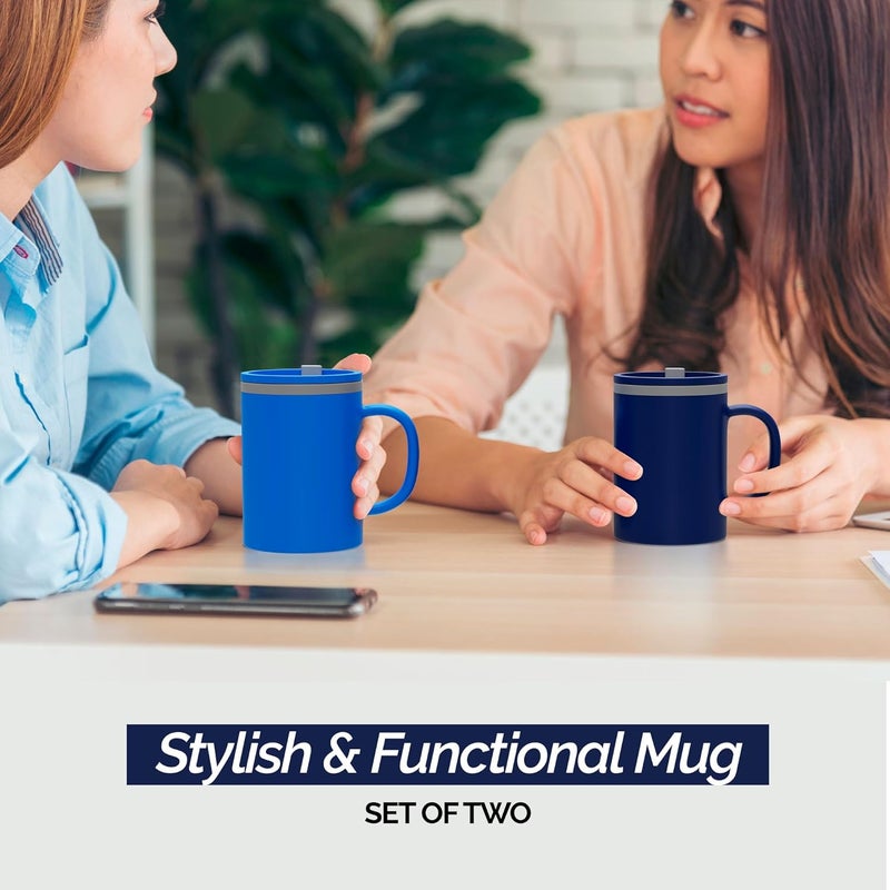 Copco Iconic 16oz Double Wall Insulated Desk Mug with Lid and Handle, Set of 2, BPA-Free Reusable Plastic, Spill-Proof, Microwave & Dishwasher Safe, Wide Mouth, Cup Holder Friendly (Navy/Blue) - Image 2